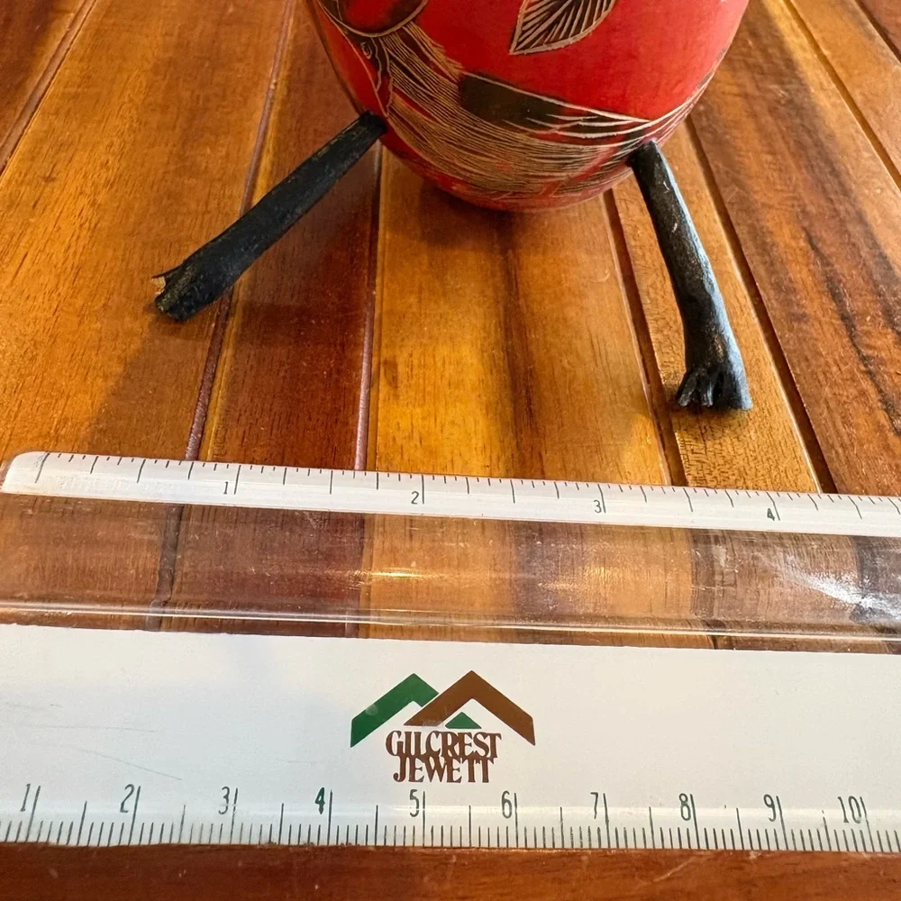 Rare Vintage Peruvian Folk Art Carved Gourd Bird Statue Hand Painted